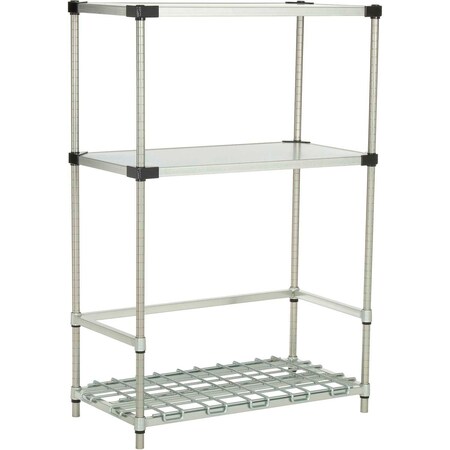 Nexel Poly-Z-Brite 3-Shelf Container/Keg Rack w/ 2-Solid Shelves, 60W x 18D x 63H BK18606SZ